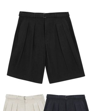 Belted wide linen shorts (black)