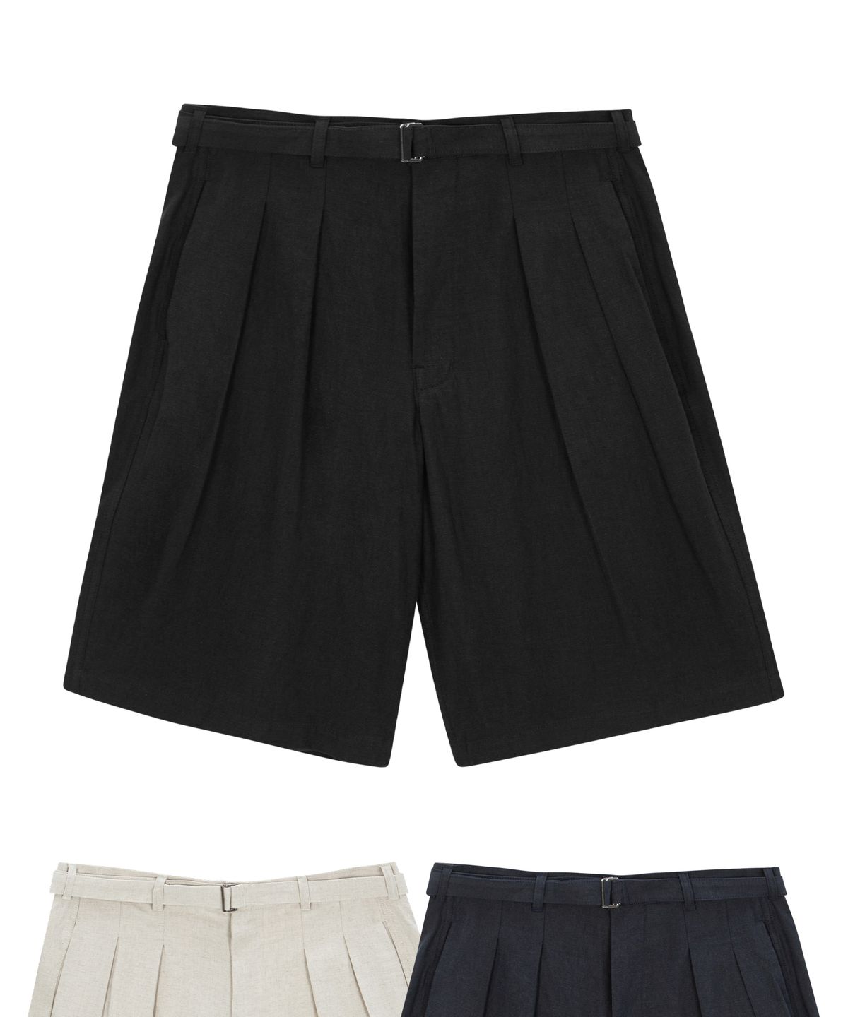 엔도어(ENDOOR) Belted wide linen shorts (black)
