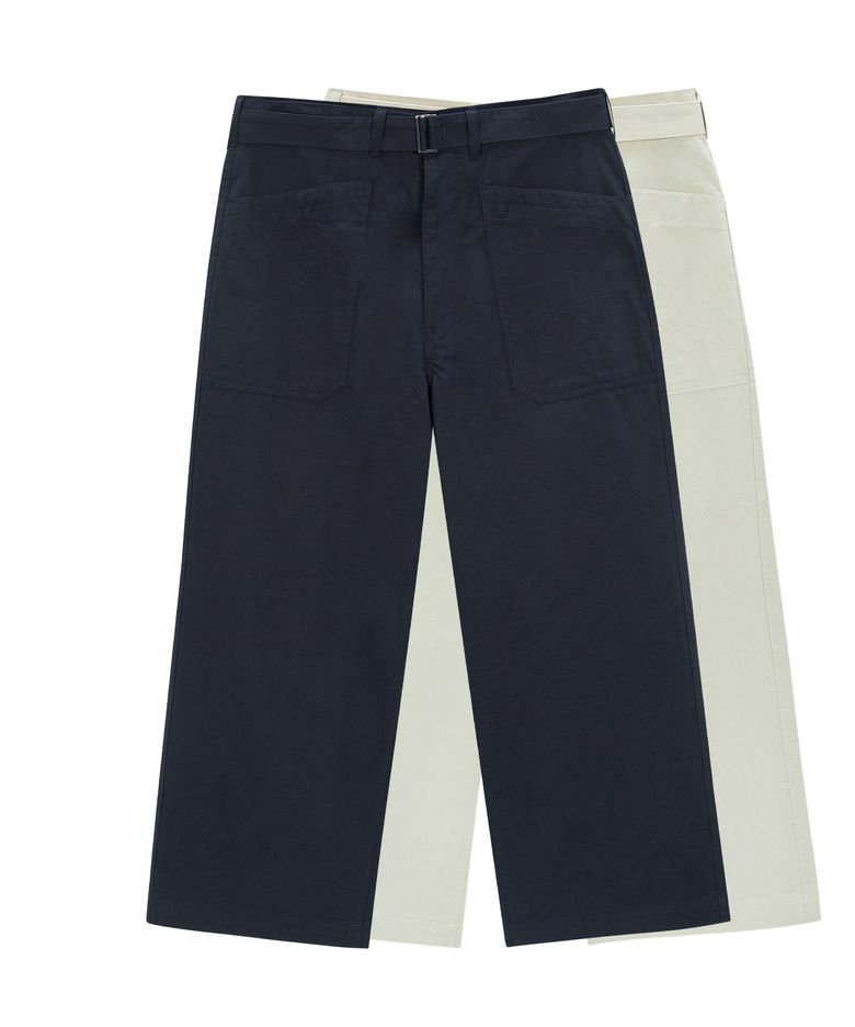 Belted wide nine pants (navy)