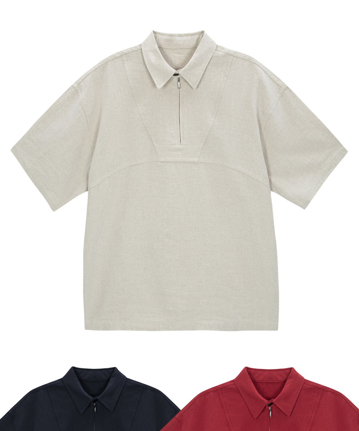 엔도어(ENDOOR) Decker linen zip-up 1/2 shirt (beige)