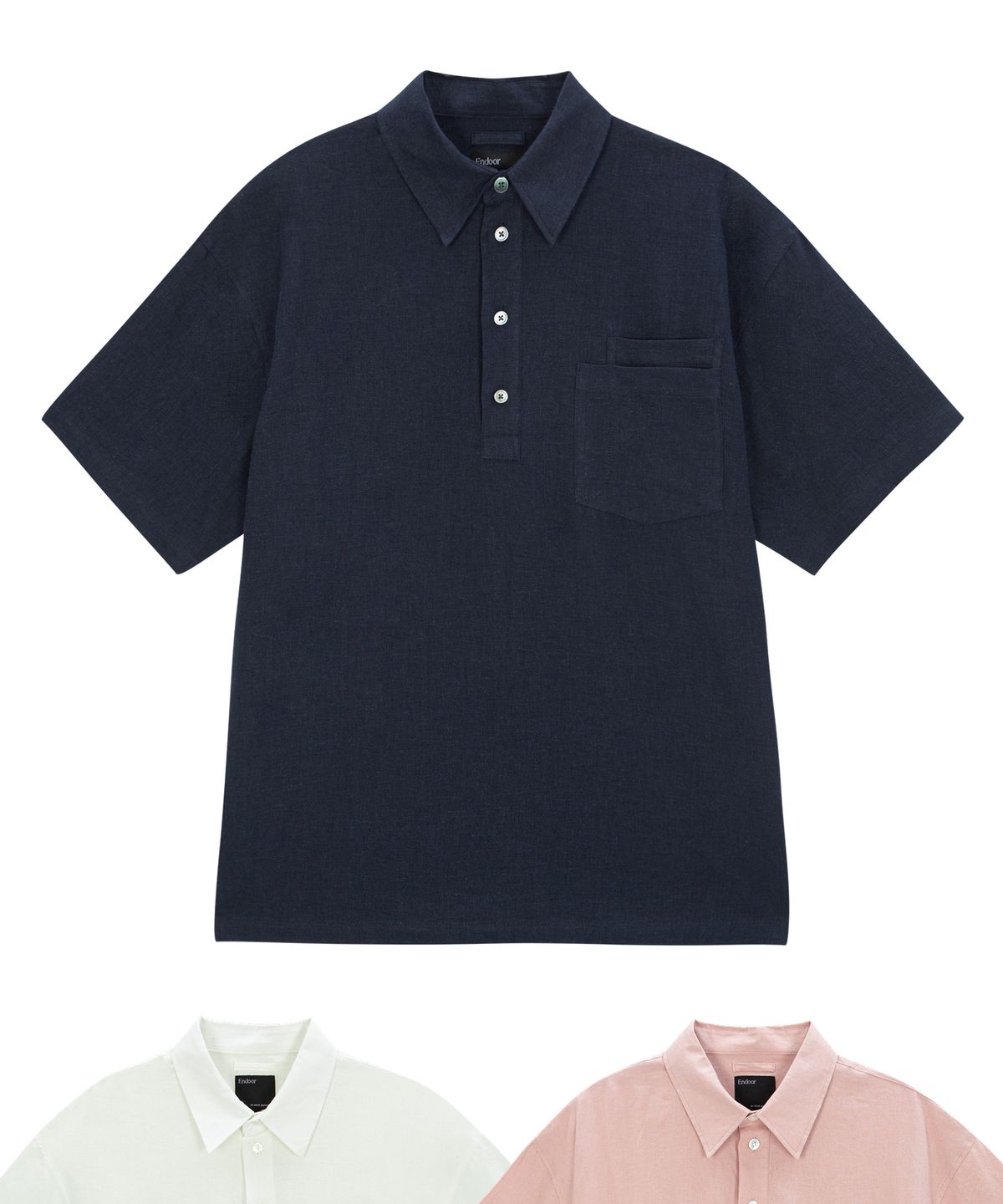 엔도어(ENDOOR) Linen pullover double pocket 1/2 shirt (navy)
