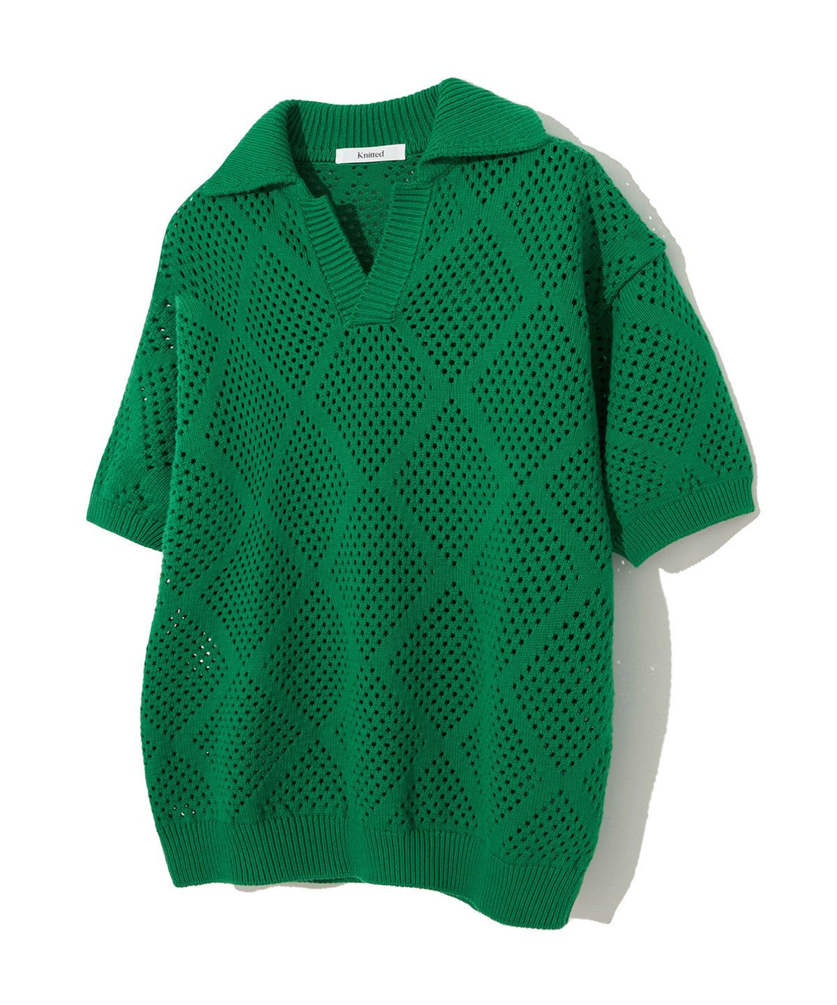 니티드(KNITTED) 코튼 크로쉐 하프 니트티 GREEN