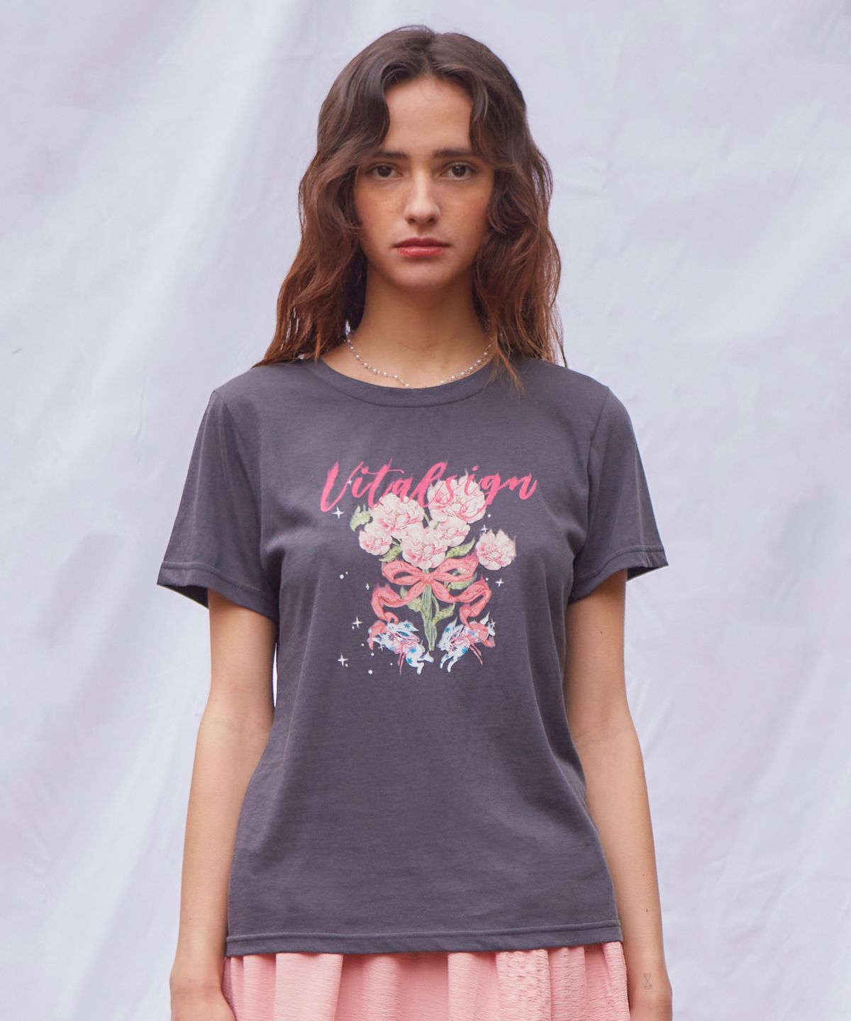 바이탈싸인(VITALSIGN) Pink Flower Logo T-Shirt