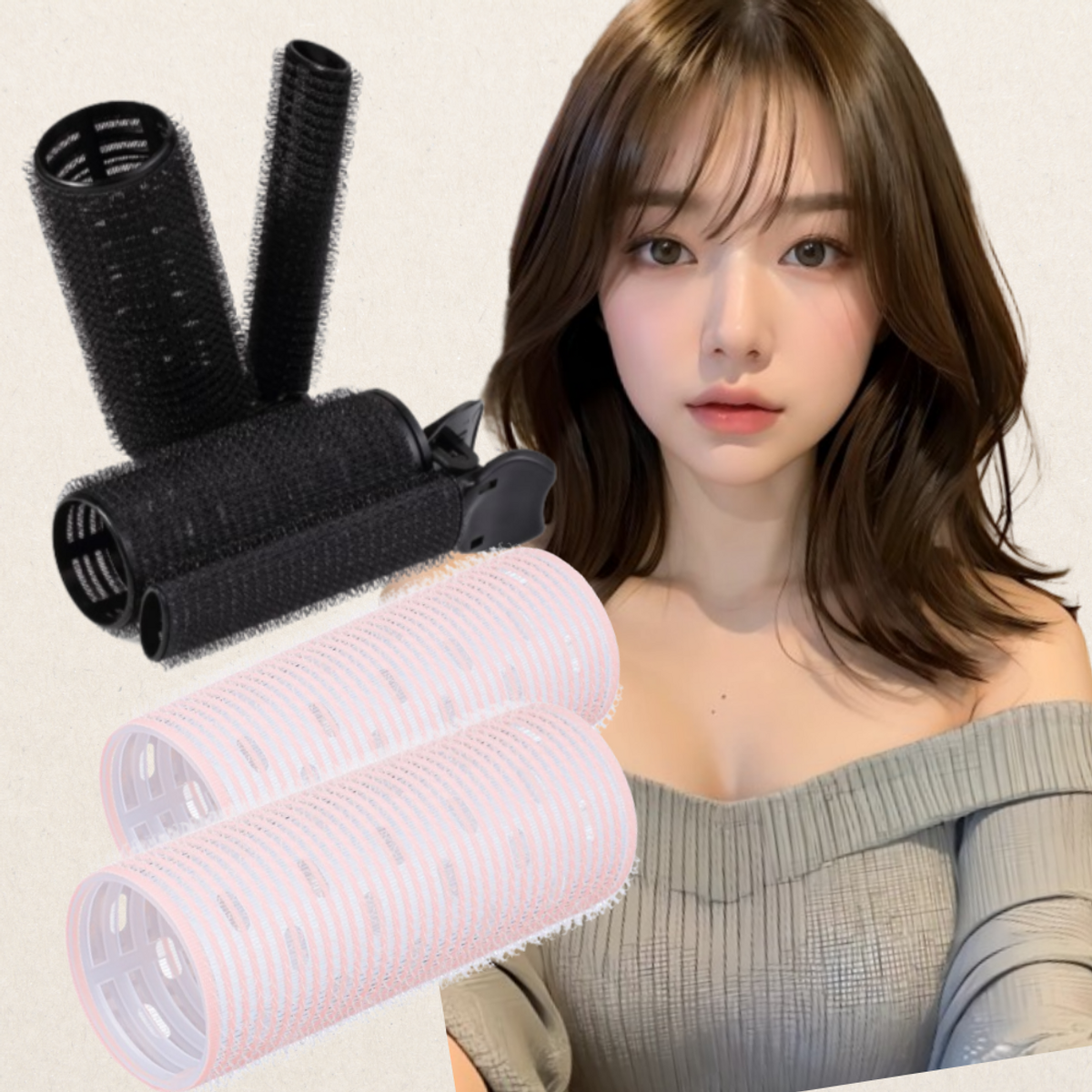 루이본(LOUISBON) 여신머리 볼륨 헤어롤 세트 (열전도 앞머리헤어롤 2개입 + 헤어볼륨뿌리집게 2개입)