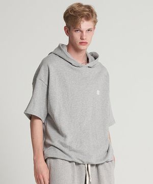 와펜 후드 반팔 맨투맨 그레이