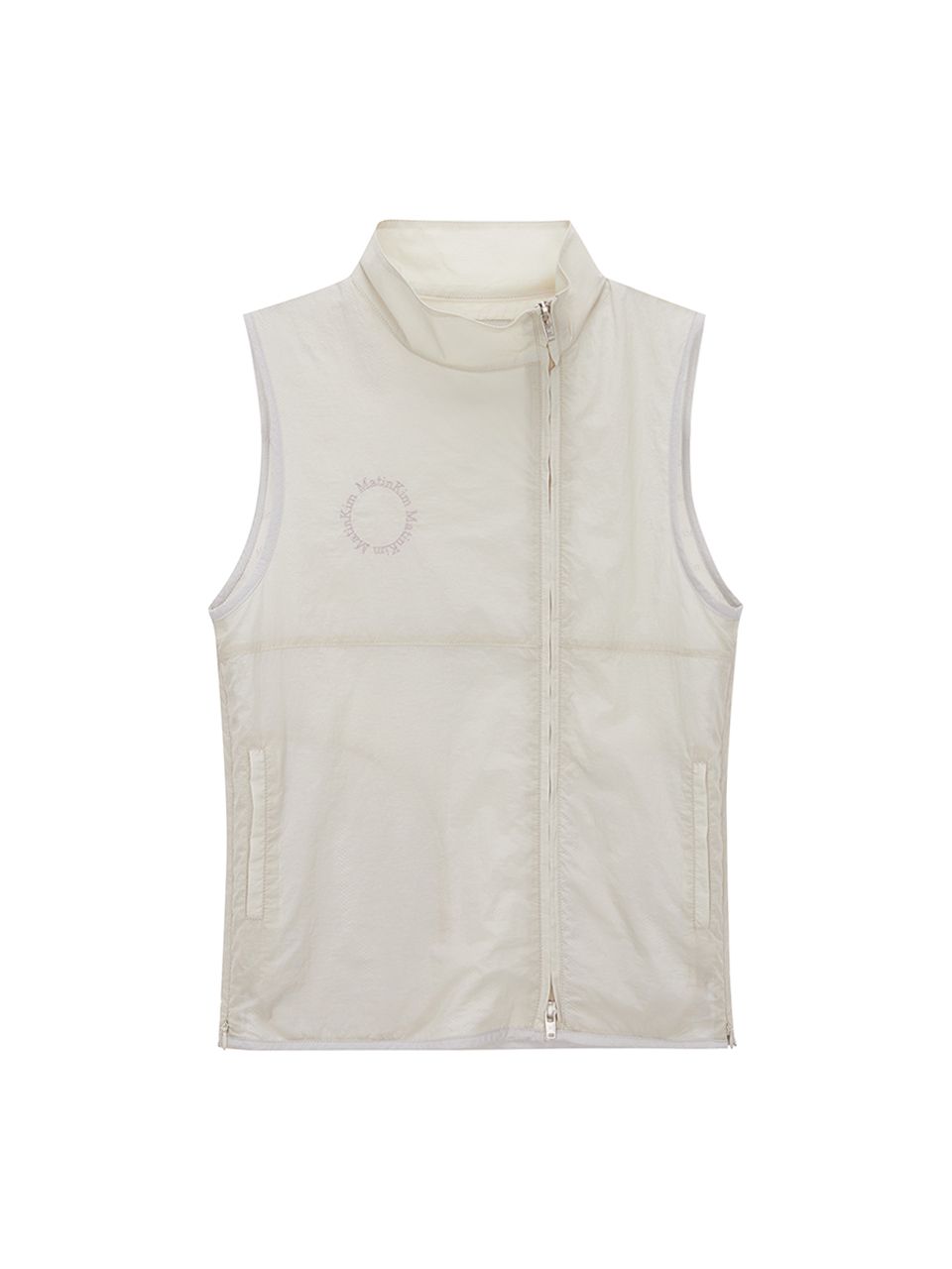 MUSINSA公式 | MATIN KIM HIGH NECK TAPING ZIP UP VEST IN BEIGE