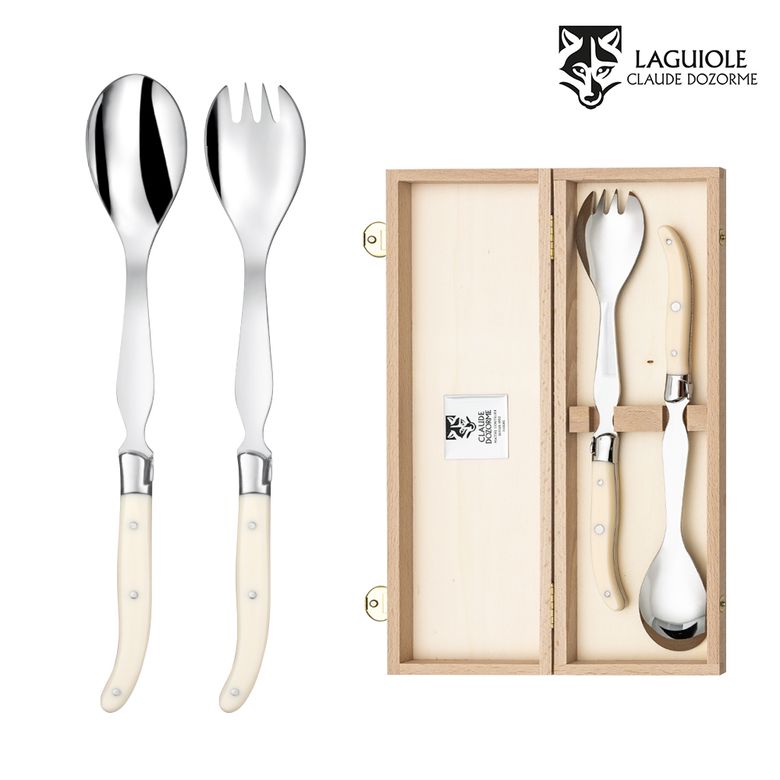 라귀올 커트러리 샐러드 서빙 2종 set (스푼+포크+원목케이스) / 아이보리