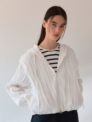 Wake Pleats Semi Cropped Hood Zipup (3color)