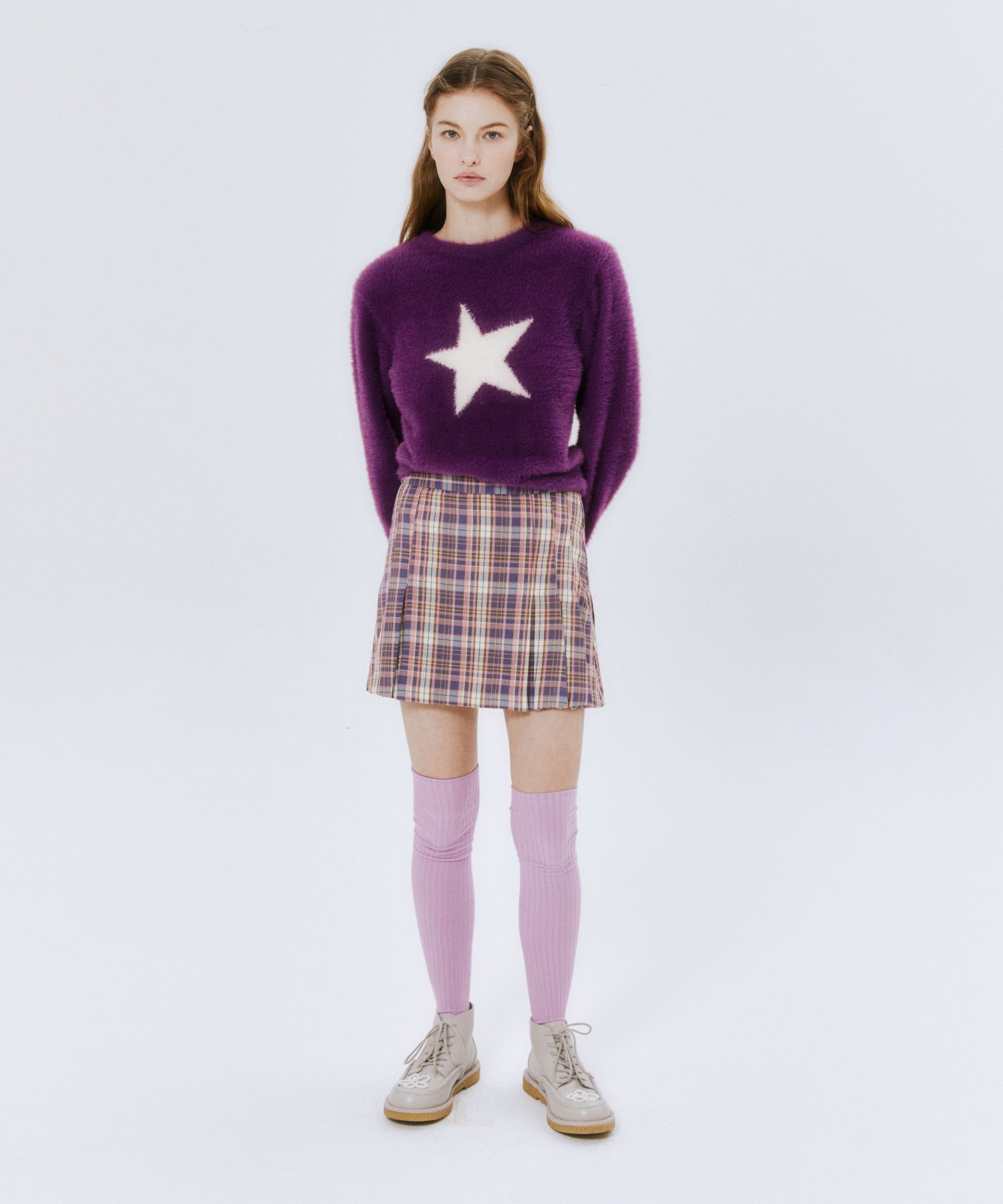 MUSINSA | MARGARIN FINGERS CANDY CHECK SKIRT (PINK)