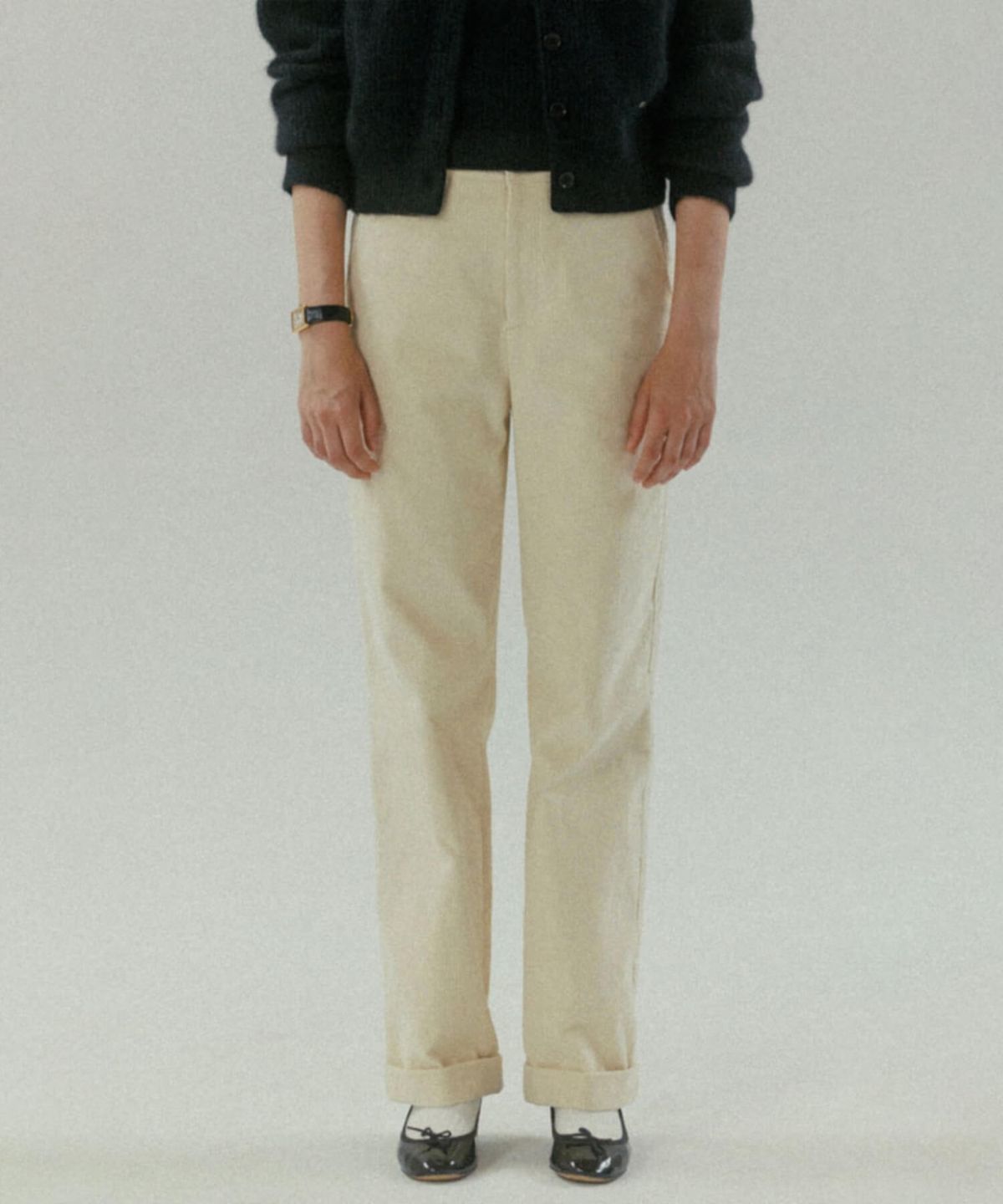 튜드먼트(TTUDEMENT) CORDUROY ROLL UP PANTS CREAM