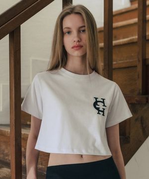 HCH 자수 크롭 티셔츠_WHITE