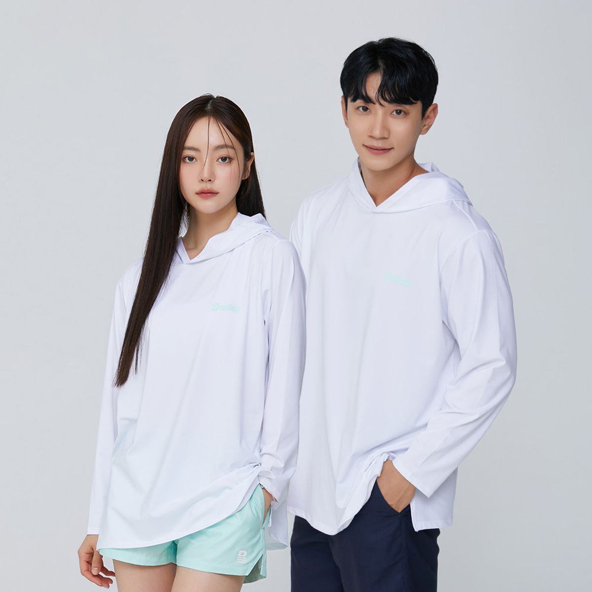 밸롭(BALLOP) 임팩트 세미오버 후드티셔츠 래쉬가드 화이트