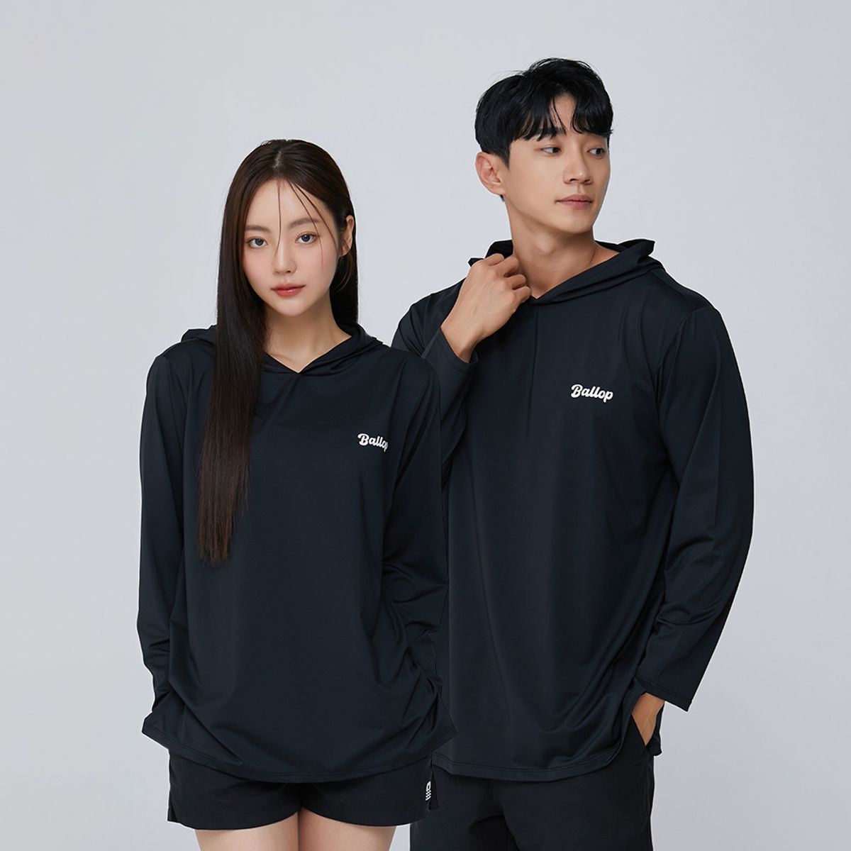 밸롭(BALLOP) 임팩트 세미오버 후드티셔츠 래쉬가드 블랙
