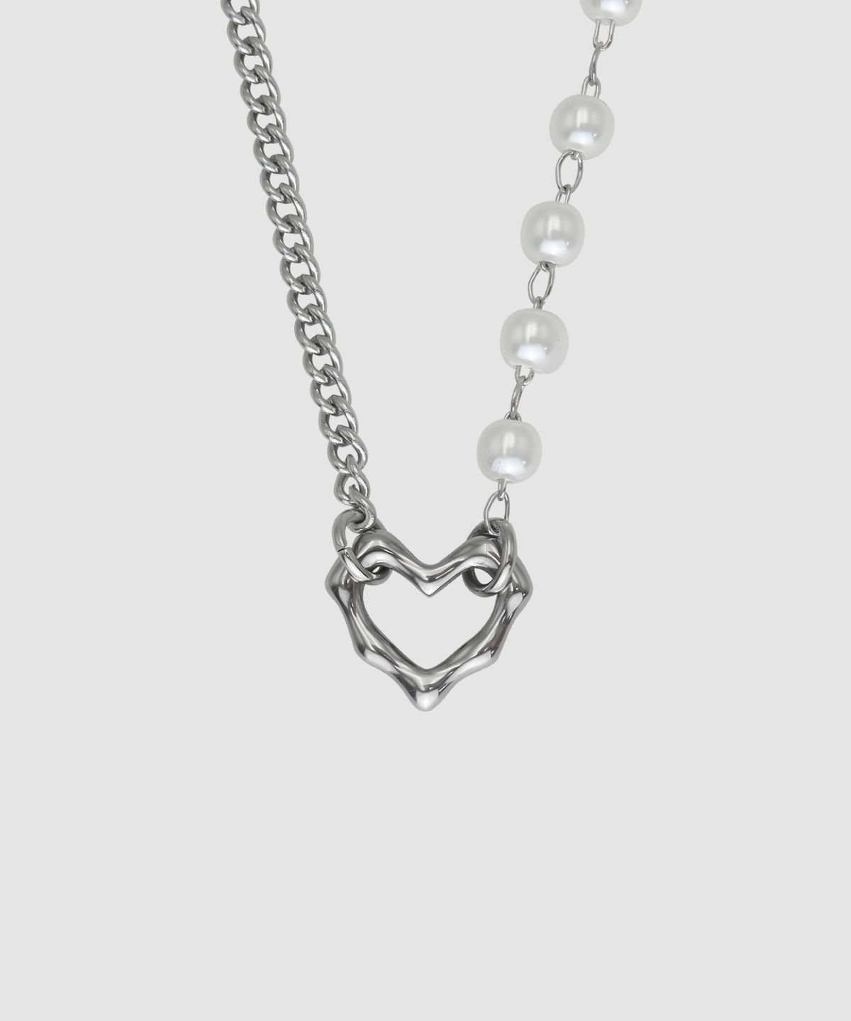 포콤마(FOURCOMMA) MIX PEARL HEART SS NECKLACE