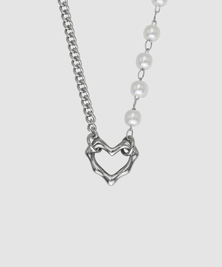 MIX PEARL HEART SS NECKLACE