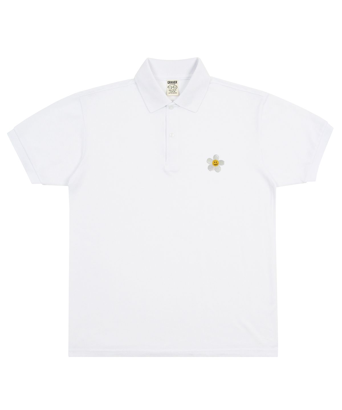 그레이버(GRAVER) [UNISEX]플라워도트 자수 화이트 클립 피케 반팔티셔츠_화이트