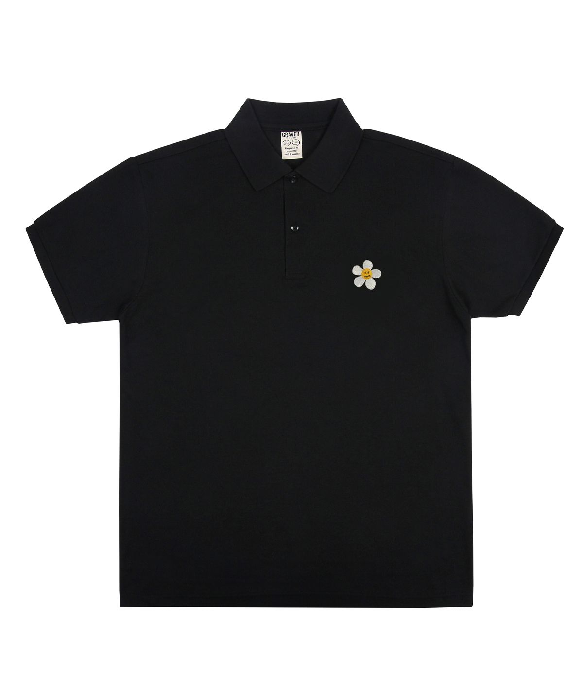 그레이버(GRAVER) [UNISEX]플라워도트 자수 화이트 클립 피케 반팔티셔츠_블랙