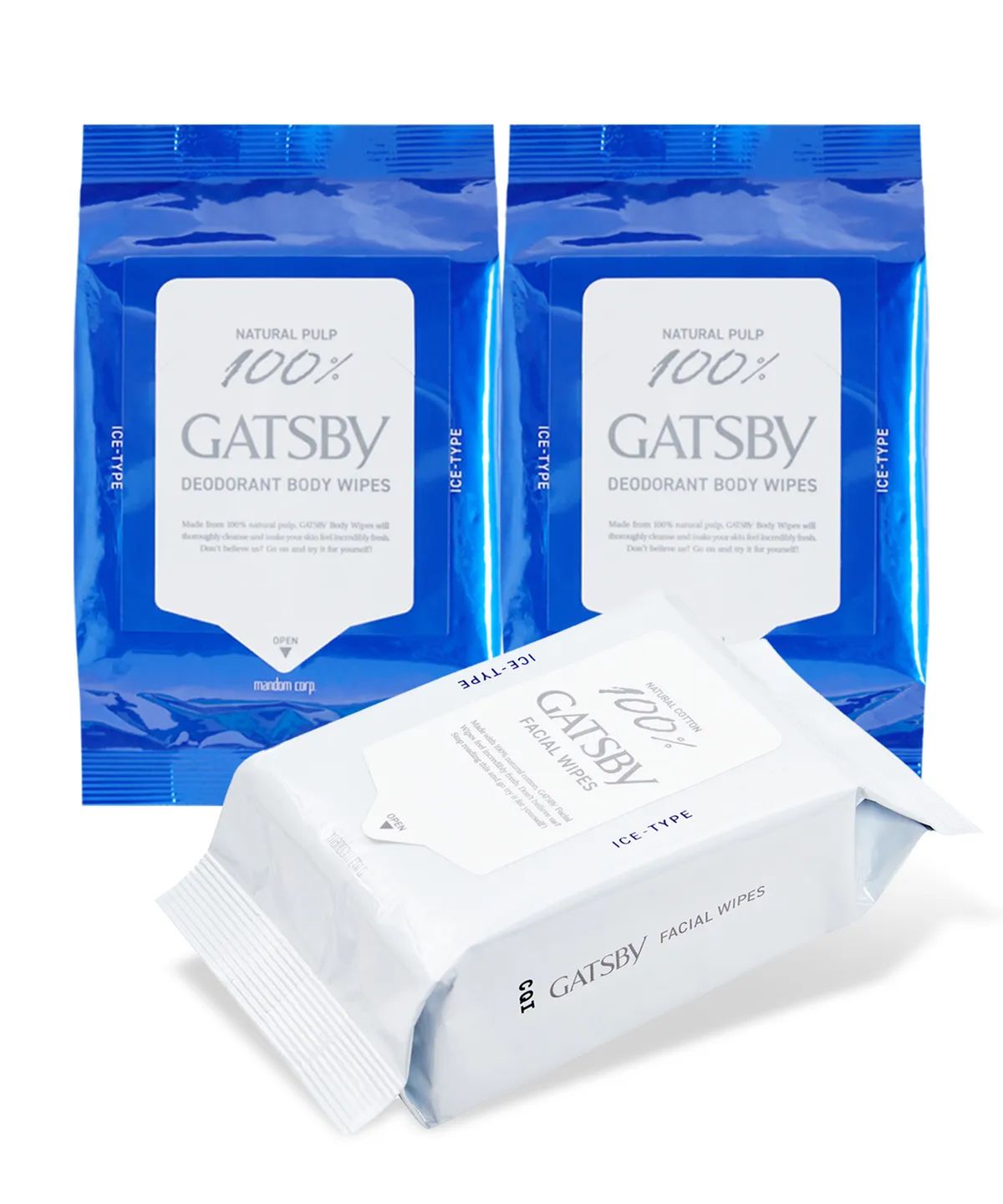 갸스비(GATSBY) [바디&페이스 SET] 데오도란트 바디 샤워티슈 아이스시트러스 30매 2팩 + 훼이셜 페이퍼 아이스 42매