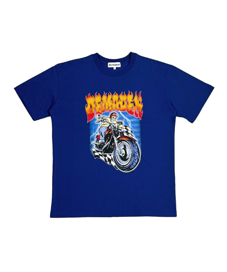SKULL MOTORCYCLE GANG 1/2 T-SHIRT BLUE