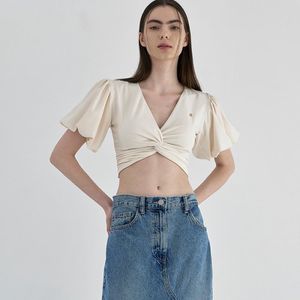 퍼프 슬리브 셔링 스윔 브라 탑 아이보리(SW-804)