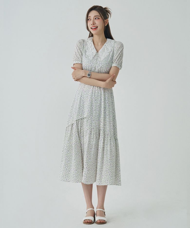 브이넥 프린팅 칼라 원피스(SZ5OP90)