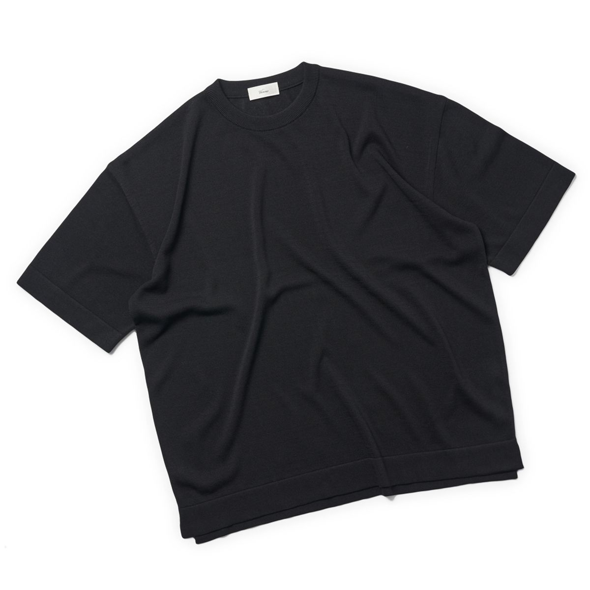 베르노(VERNO) [Casual] Linen like short sleeve round knit black