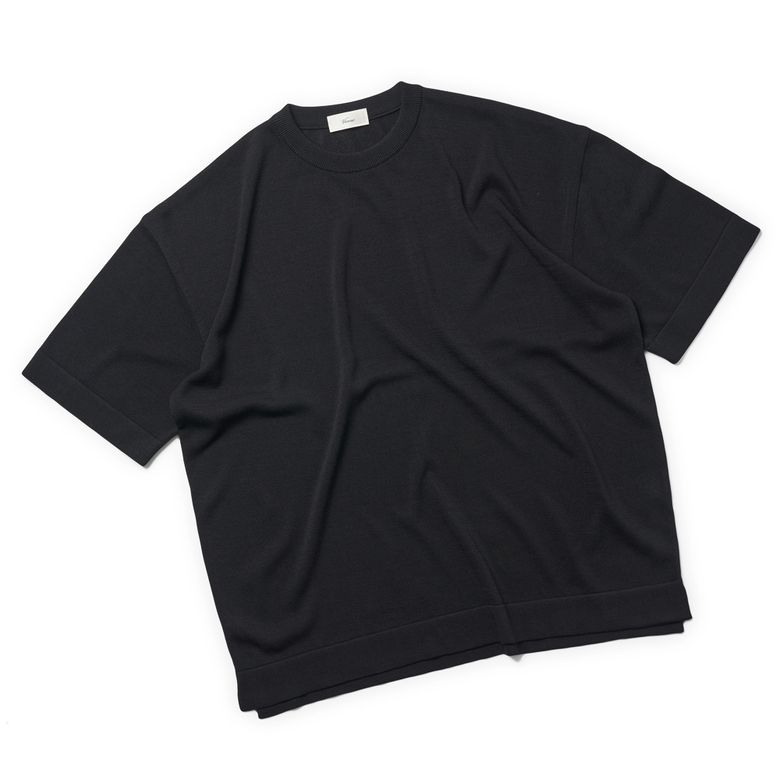 [Casual] Linen like short sleeve round knit black