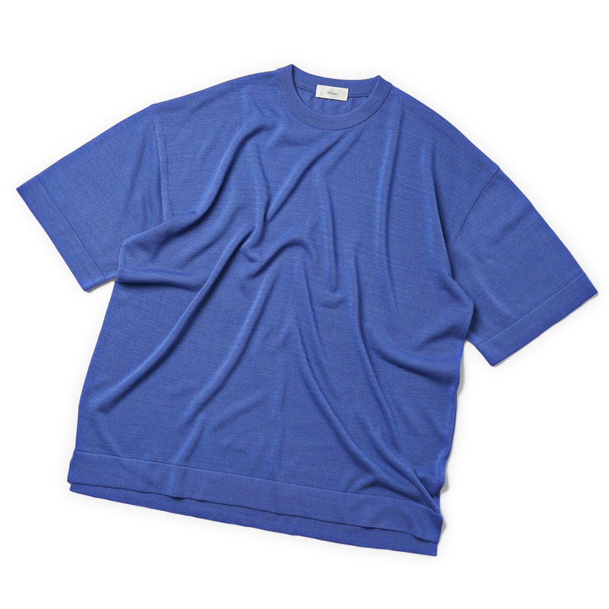 베르노(VERNO) [Casual] Linen like short sleeve round knit Blue