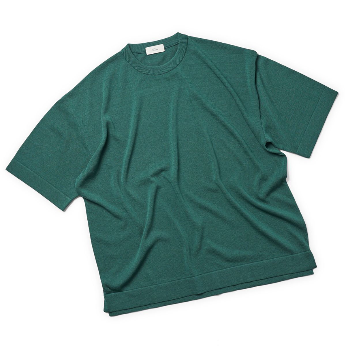 베르노(VERNO) [Casual] Linen like short sleeve round knit Green