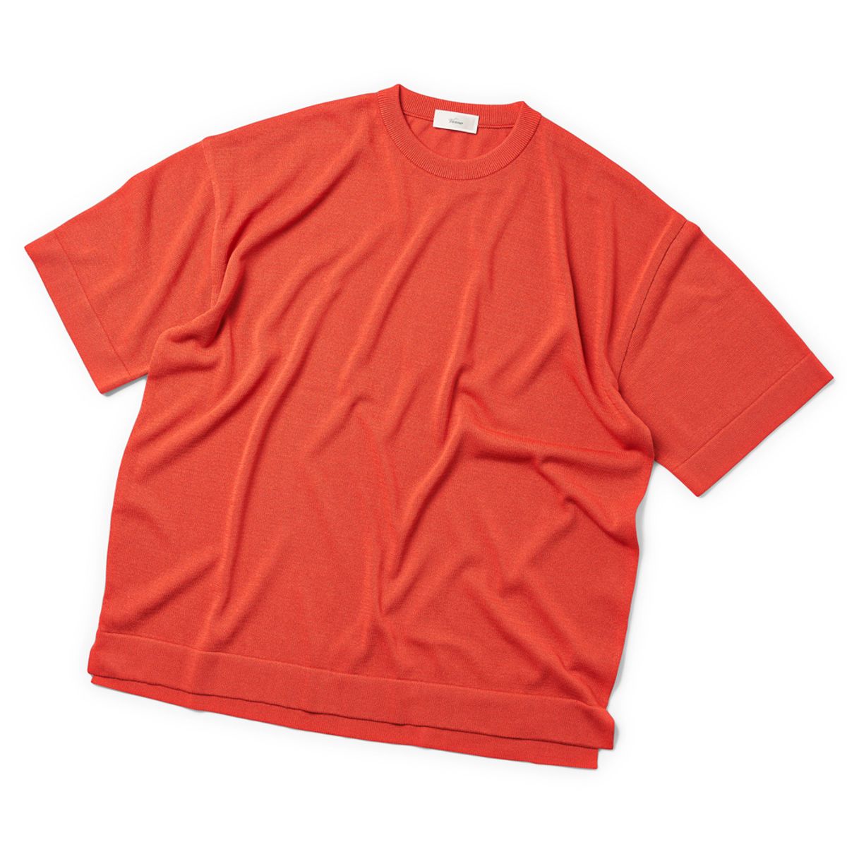 베르노(VERNO) [Casual] Linen like short sleeve round knit Orange
