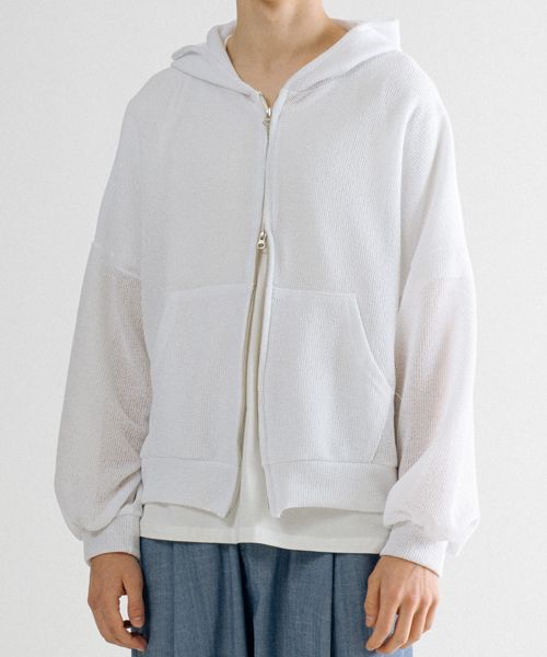 MUSINSA | OURWAVE beach linen hoodie zip-up (white)