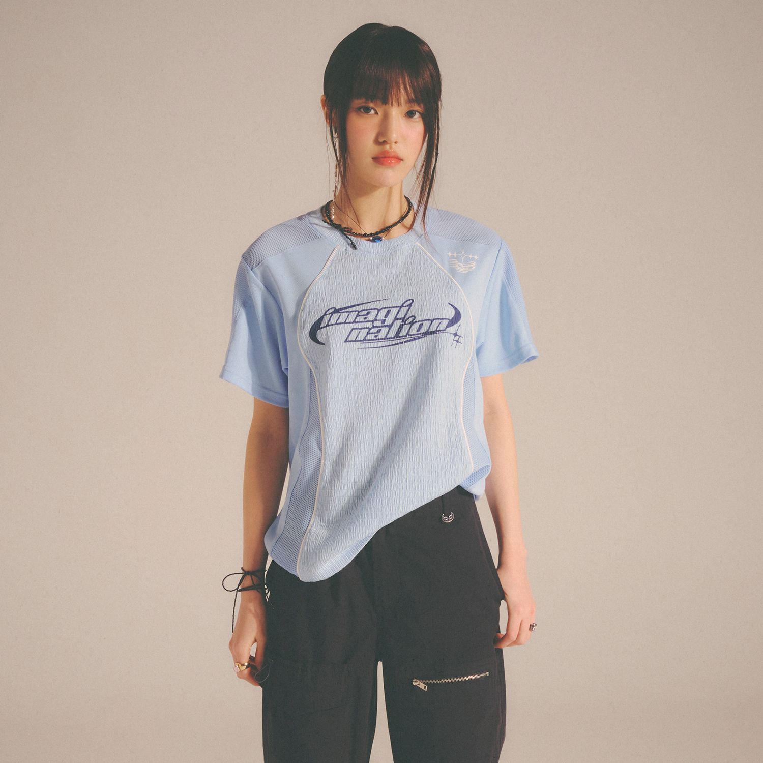[LALAFOX]MESH MIX CUT OUT T-SHIRT/追跡付 MUSINSA公式 | LALAFOX MESH MIX CUT OUT T-SHIRT BLUE BP2CH013