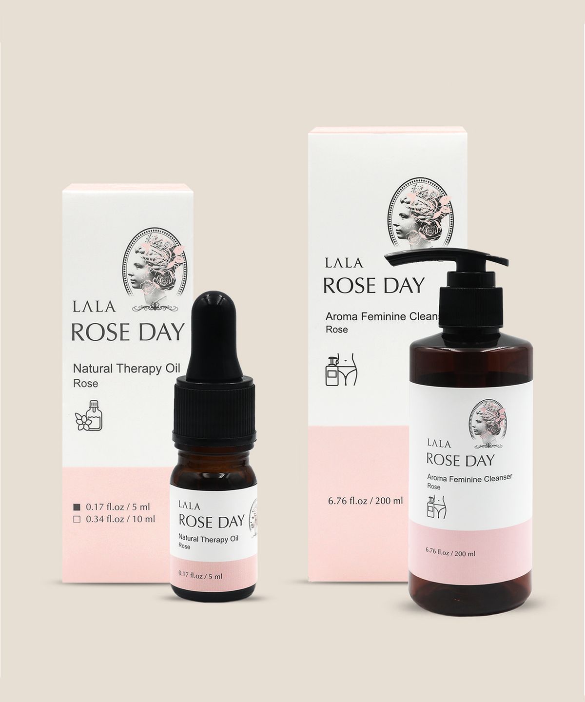 라라 로즈데이(LALA ROSEDAY) 아로마 여성청결제 200 ml 와 천연 이너퍼퓸 세트구성