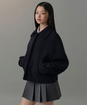 우먼즈 캐시미어 블렌드 쇼트 맥 코트 [네이비]