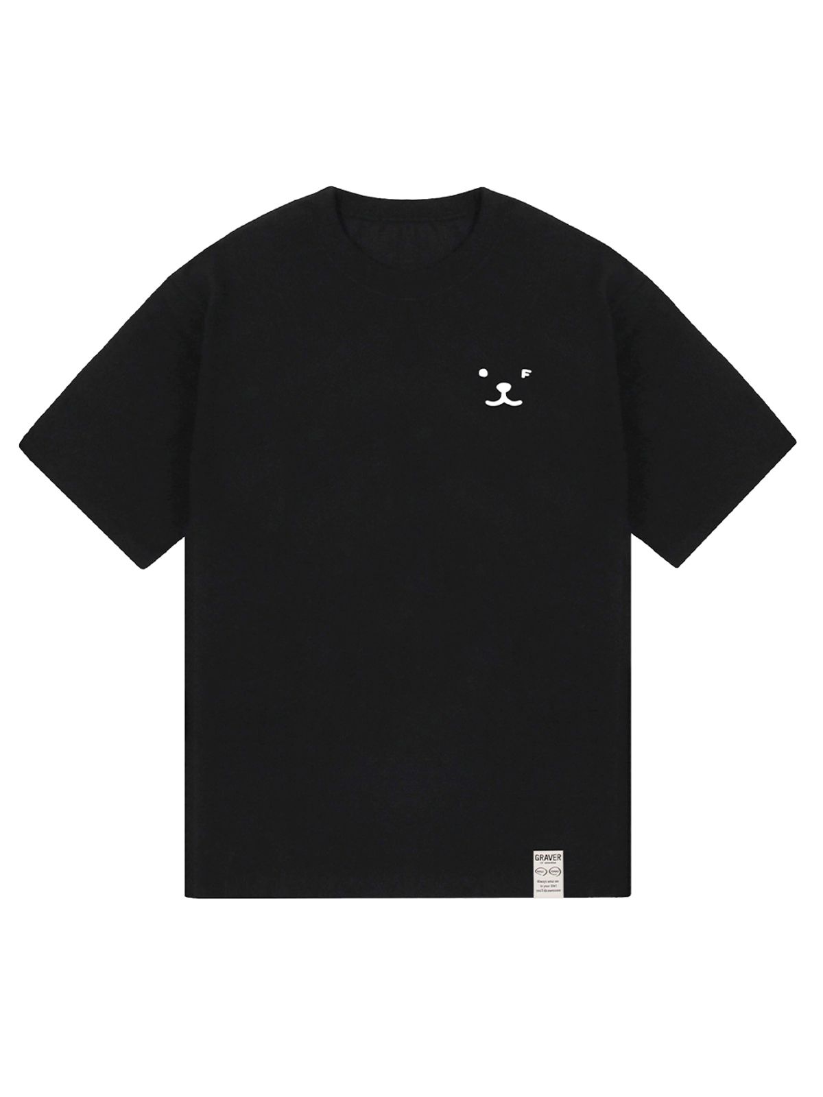 그레이버(GRAVER) [UNISEX]퍼피 페이스 화이트 스몰 드로잉스마일 반팔티_블랙