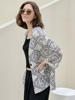 Paisley Robe Cadigan Jacket - NAVY