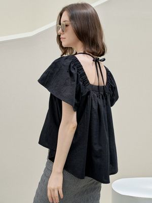 Halter Banding Shirring Blouse - BLACK