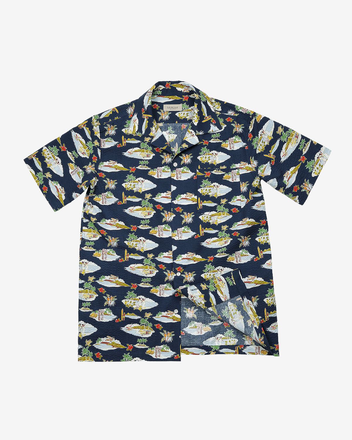 솔티(SORTIE) Cotton Seersucker Hawaiian Shirts (Navy)