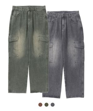 [2PACK][썸머ver추가]스톤워싱 와이드 카고 데님 팬츠