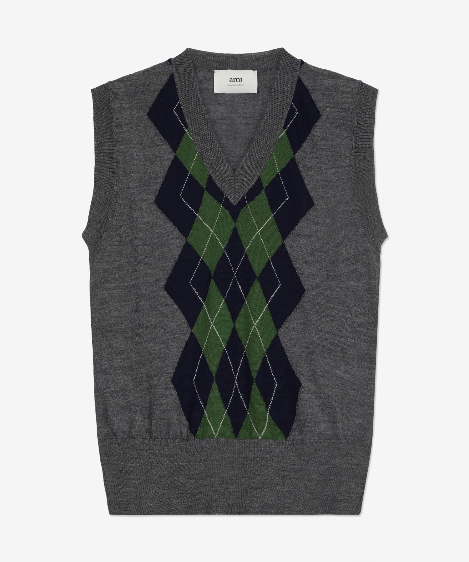 ★AMI PARIS★ Argyle Jacquard Knit Vest Grey FKS704KN0005050 MUSINSA | AMI Argyle Jacquard Knit Vest - Grey
