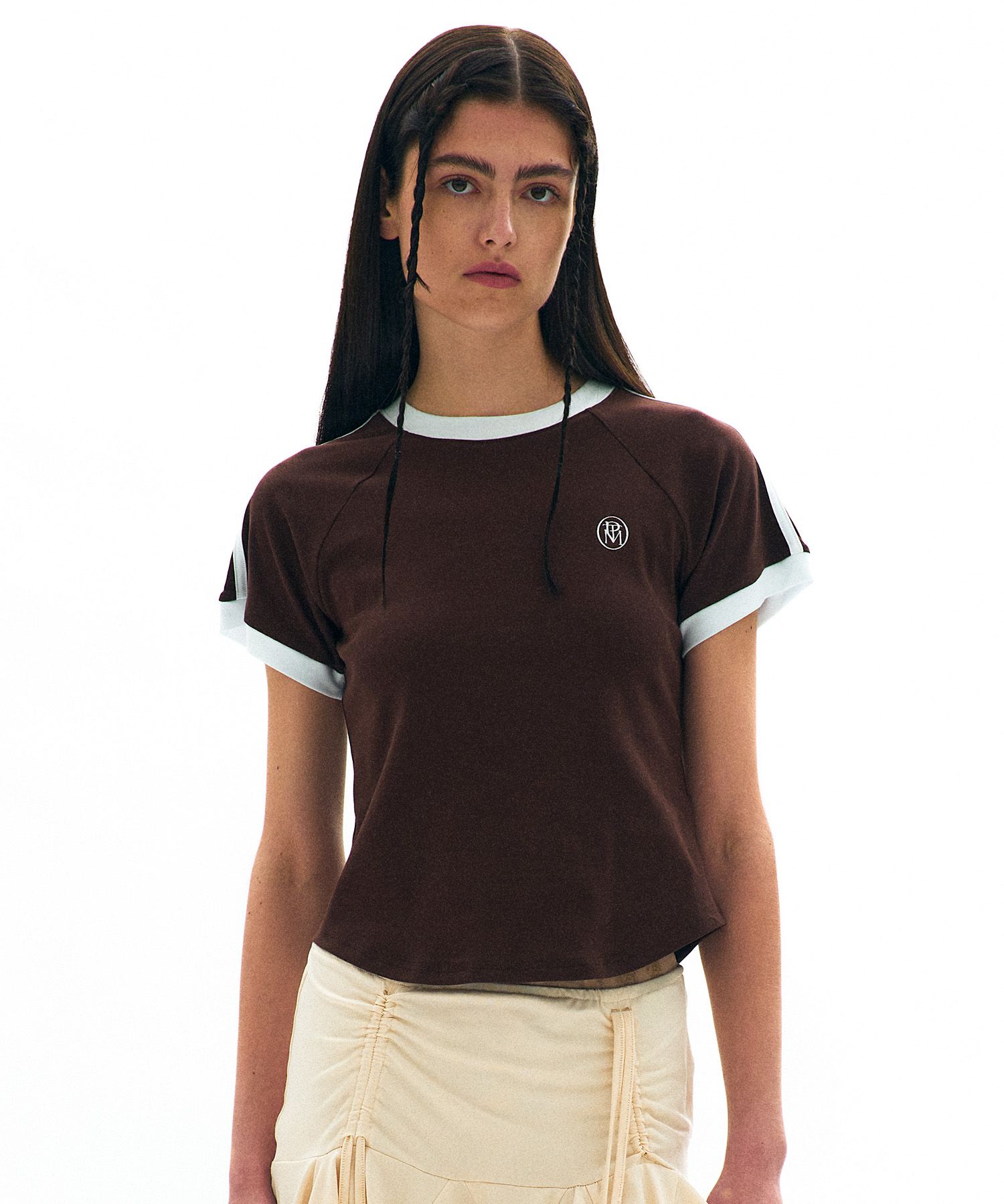 MUSINSA | PARTIMENTO WOMEN College Stripe Ringer Tee_Brown