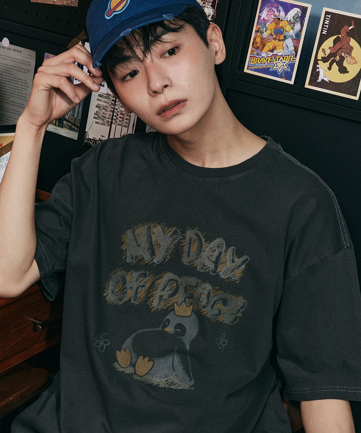 가까이 유니언즈(GAKKAI UNIONS) 마이 데이 피그먼트 반팔 티셔츠 차콜