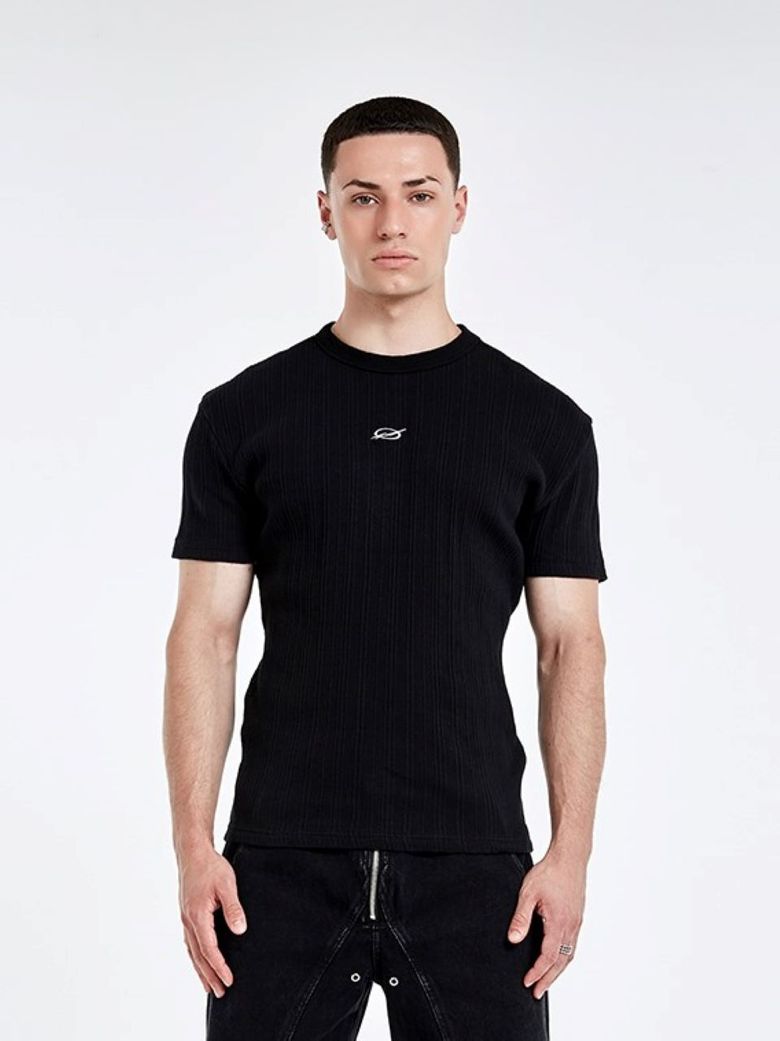 Irregular logo embroidery t-shirt - BLACK