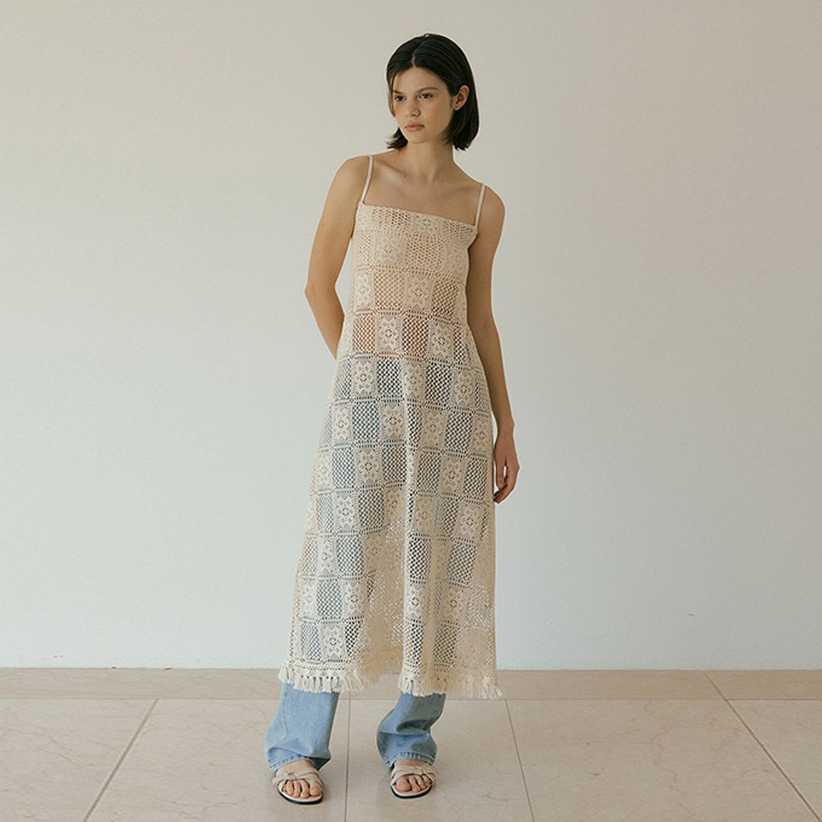 루시르주(LUCIR ZU) Cotton crochet one-piece (cream)
