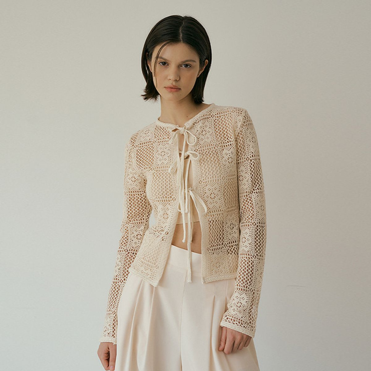 루시르주(LUCIR ZU) Cotton crochet cardigan (cream)