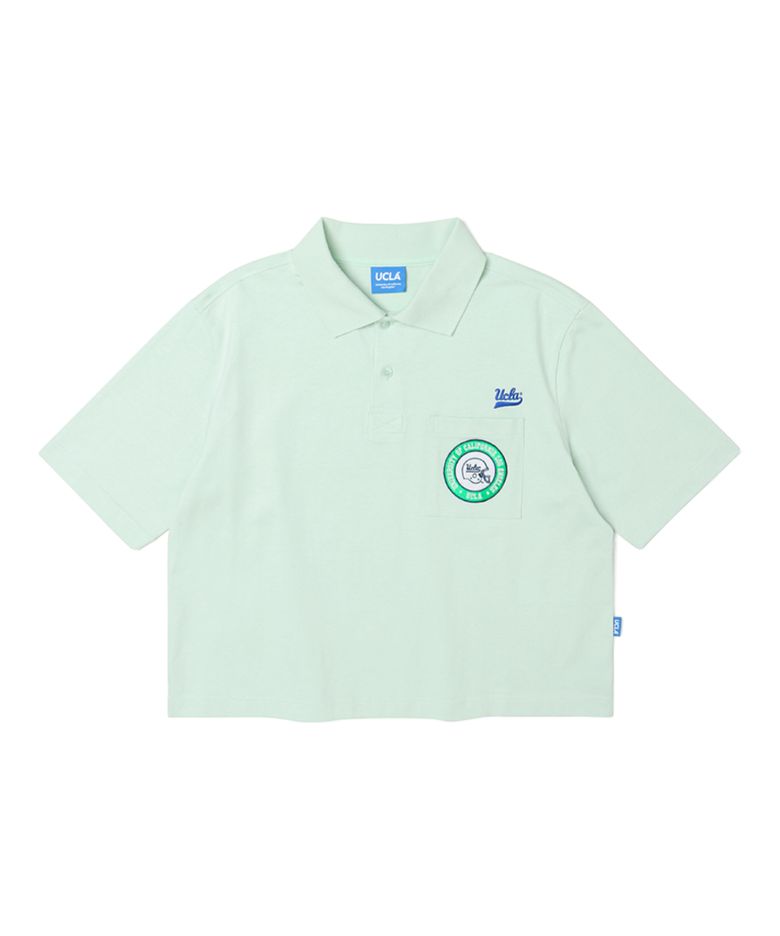 여성 와펜 포인트 카라 크롭 티셔츠[LT-GREEN](UZ4ST09_67)