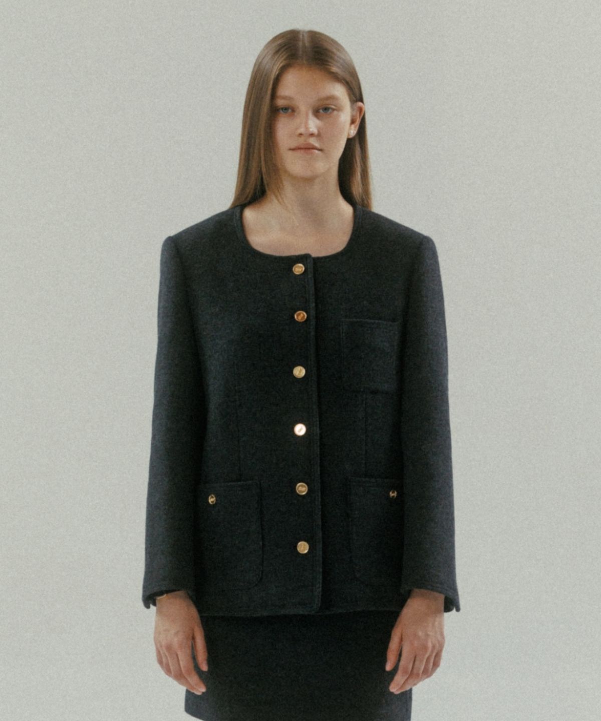 튜드먼트(TTUDEMENT) WOOL TWEED HALF JACKET CHARCOAL