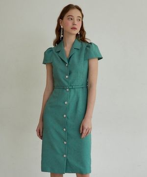 23HS 발라드 칼라 72 케이프 퀸 원피스 그린