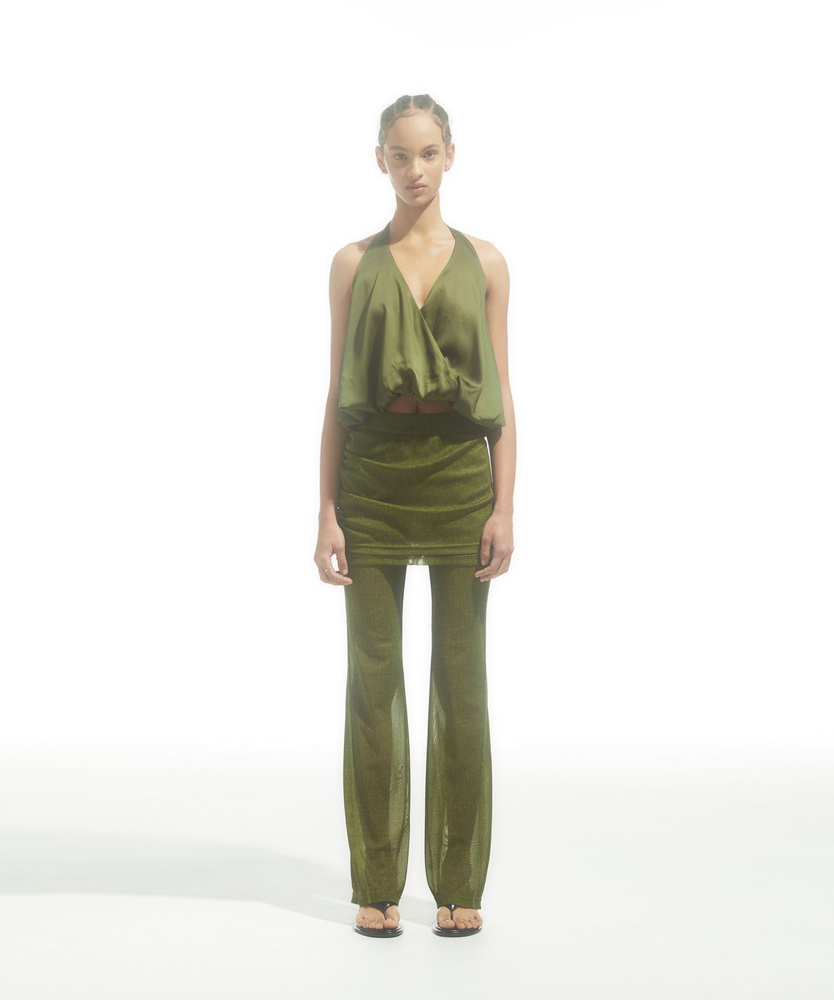 드레(DRAE) WRAP-FRONT DRAPED-SATIN TOP_KHAKI