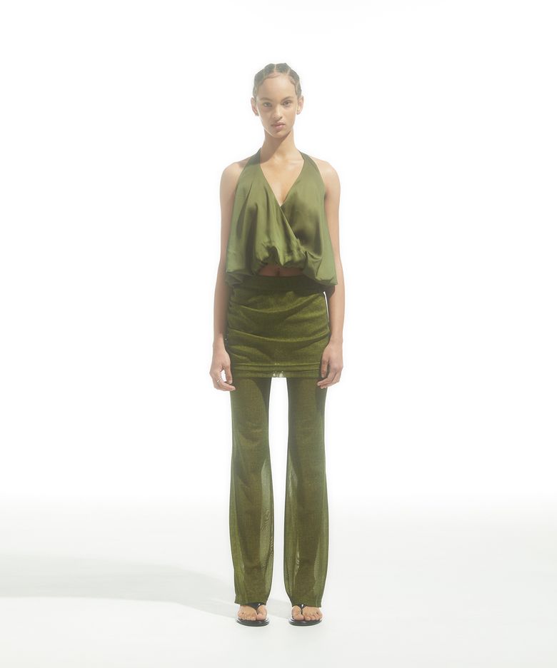 WRAP-FRONT DRAPED-SATIN TOP_KHAKI